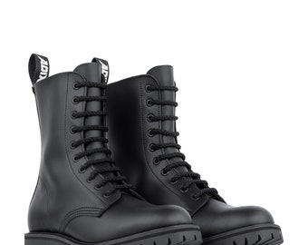 NEW !! ADIX® 1310 Boots Black Leather 10 eyelets thermoplastic cap handmade grunge goth punk military combat