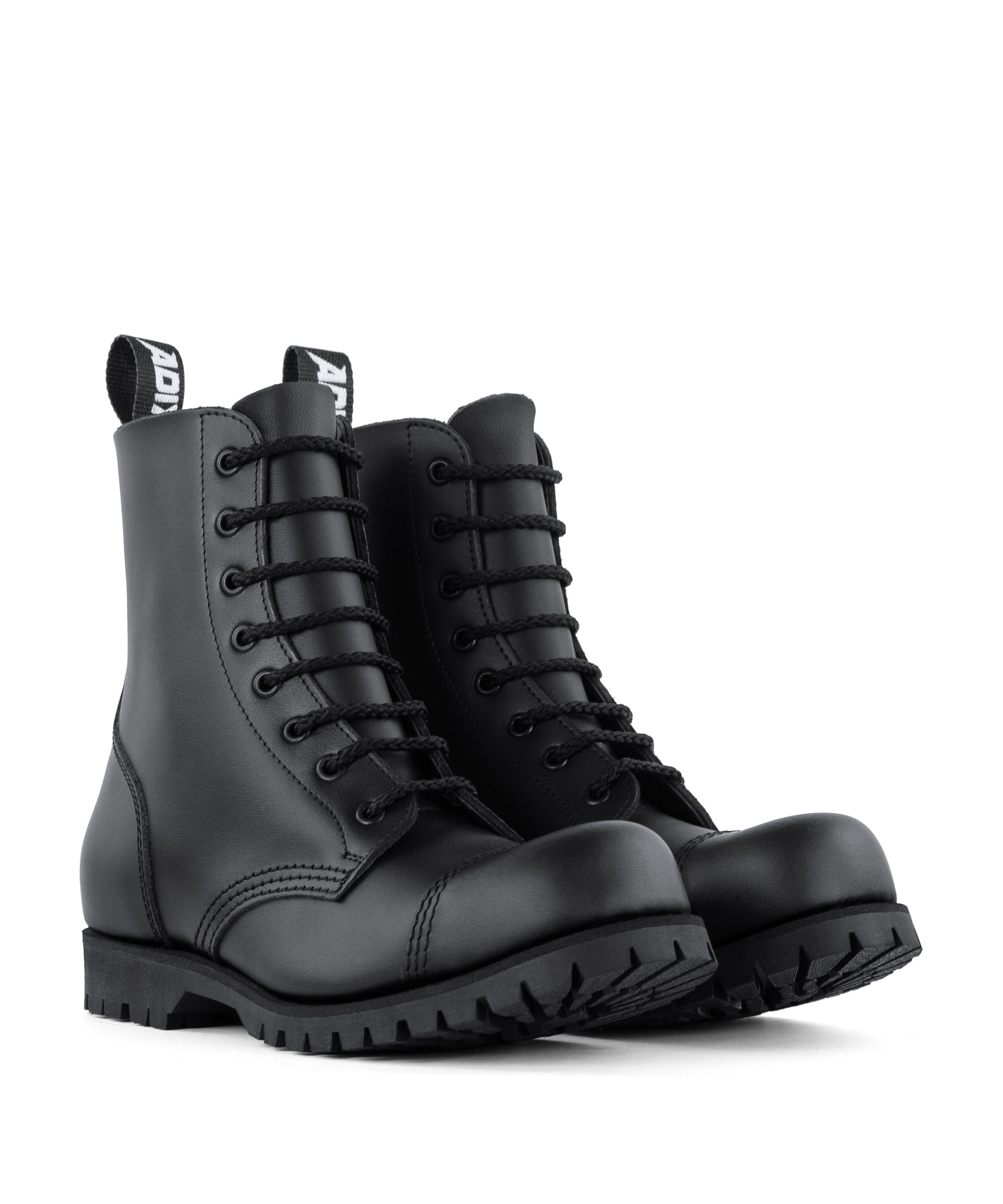 ADIX® 1208 Black Boots 8-eyelet steel cap leather handmade grunge underground punk derby military old school