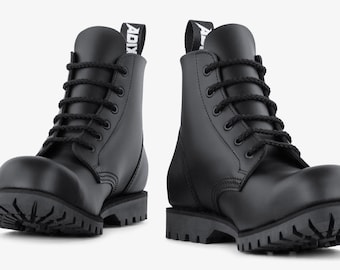 NEW !!  ADIX® 1106 Black Leather Boots 6-eyelet steel cap handmade grunge underground punk military old school