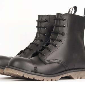 ADIX® 1407 Boots Black Leather 7-eyelet steel cap handmade grunge underground punk derby military old school