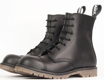 ADIX® 1407 Boots cuir noir 7 oeillets casquette acier fait main grunge underground punk derby militaire old school