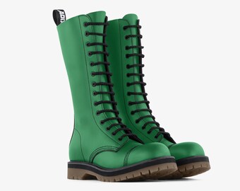 NIEUW!!  ADIX® 1614 Laarzen groen leer 14 oogjes stalen dop handgemaakte goth grunge punk metal militaire gevechtswerk leger