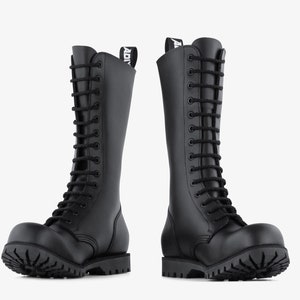 NEW !!  ADIX® 1114 Black Boots 14-eyelet steel cap leather handmade grunge underground punk derby military old school