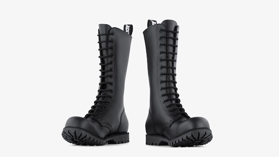 ADIX® 1114 Black Boots 14-eyelet Steel Cap Leather Handmade Grunge  