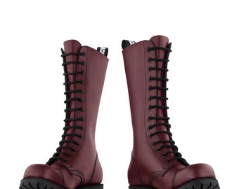 NEW !! ADIX® 1214 Cherry Red Leather Boots 14 Eyelets Steel Cap - handmade goth grunge punk metal military combat boots