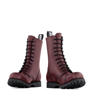 Laarzen ADIX® 1210 kersenrood 10 veterogen stalen kap handgemaakt gothic grunge punk metaal militaire gevechtslaarzen brons