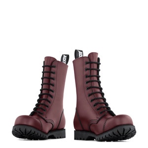 ADIX® 1210 Boots Cherry Red 10 eyelets steel cap handmade goth grunge punk metal military combat boots  bronze