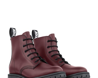 NEW !! ADIX® 1306 Boots Cherry Red Leather 6 eyelets thermoplastic cap handmade grunge goth punk military combat