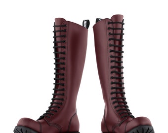NOUVEAU !! ADIX® 1220 Boots Cherry Red Leather 20 œillets capuchon en acier fait à la main goth grunge punk métal bottes de combat militaires