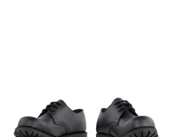 ADIX® 1203 Shoes Black Leather 3 eyelets steel cap handmade grunge goth punk military combat