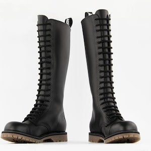 NEW !! ADIX® 1420 Black Boots 20-eyelet steel cap leather handmade grunge underground punk derby military old school