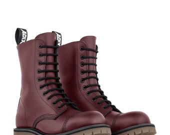 ADIX® 1410 Boots Cherry Red Leather 10 Eyelets Steel Cap - handmade in europe goth punk combat work