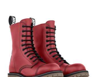 ADIX® 1410 Boots Red Leather 10 Eyelets Steel Cap - handmade in europe goth punk work combat