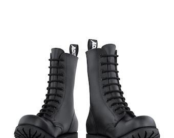 NEW !!  ADIX® 1110 Black Boots 10-eyelet steel cap leather handmade grunge underground punk derby military old school