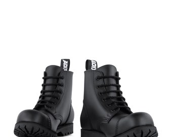 NOUVEAU !! ADIX® 1206 bottes en cuir noir 6 oeillets casquette en acier - derby punk underground grunge fait main old school militaire