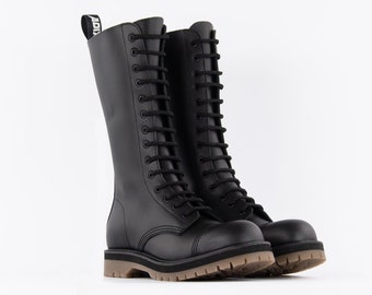 NEW !!  ADIX® 1614 Boots Black leather 14 eyelets steel cap handmade goth grunge punk metal military combat work army