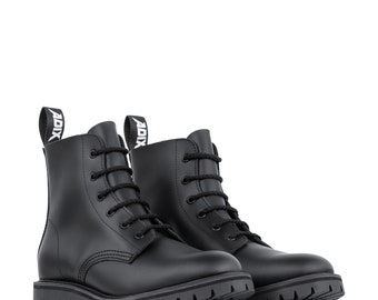 NEW !! ADIX® 1306 Boots Black Leather 6 eyelets thermoplastic cap handmade grunge goth punk military combat