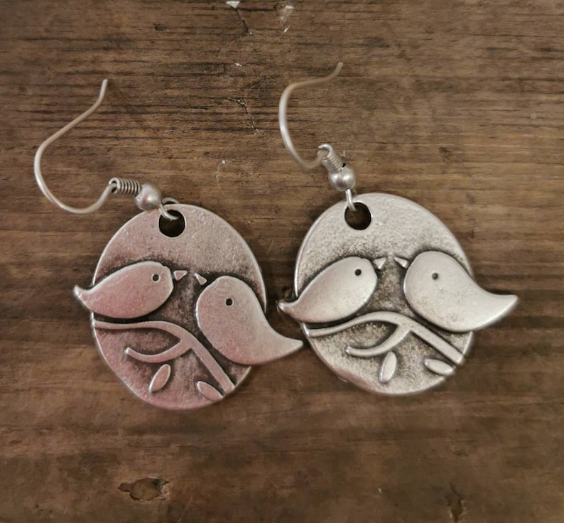 Missing you gifts 30th 40th Silver love bird dangle earrings Her anniversary Her 21st thinking of you 50th birthday.