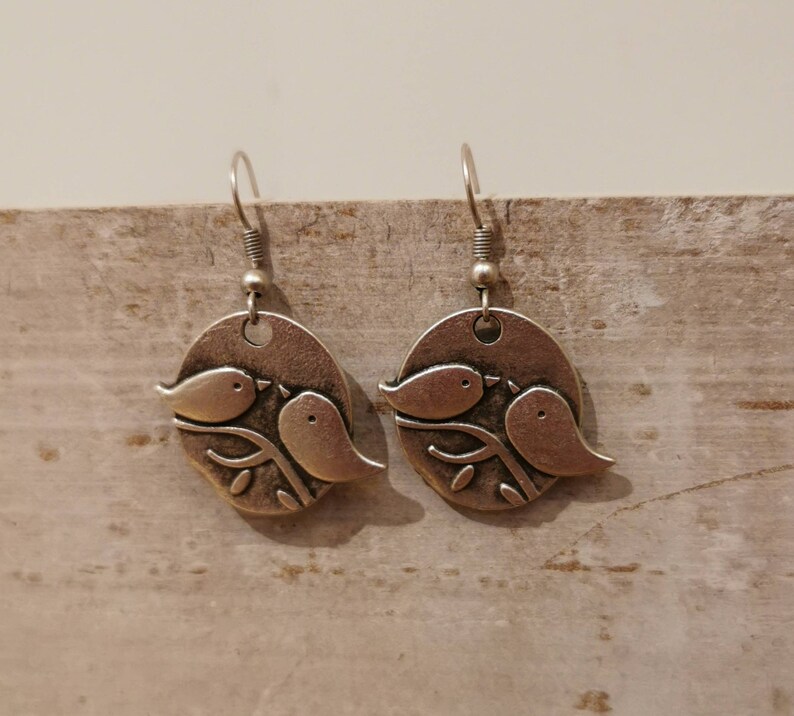 Missing you gifts 30th 40th Silver love bird dangle earrings Her anniversary Her 21st thinking of you 50th birthday.