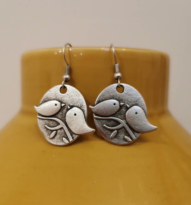 Missing you gifts 30th 40th Silver love bird dangle earrings Her anniversary Her 21st thinking of you 50th birthday.