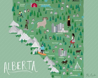 Geïllustreerde kaart van Alberta