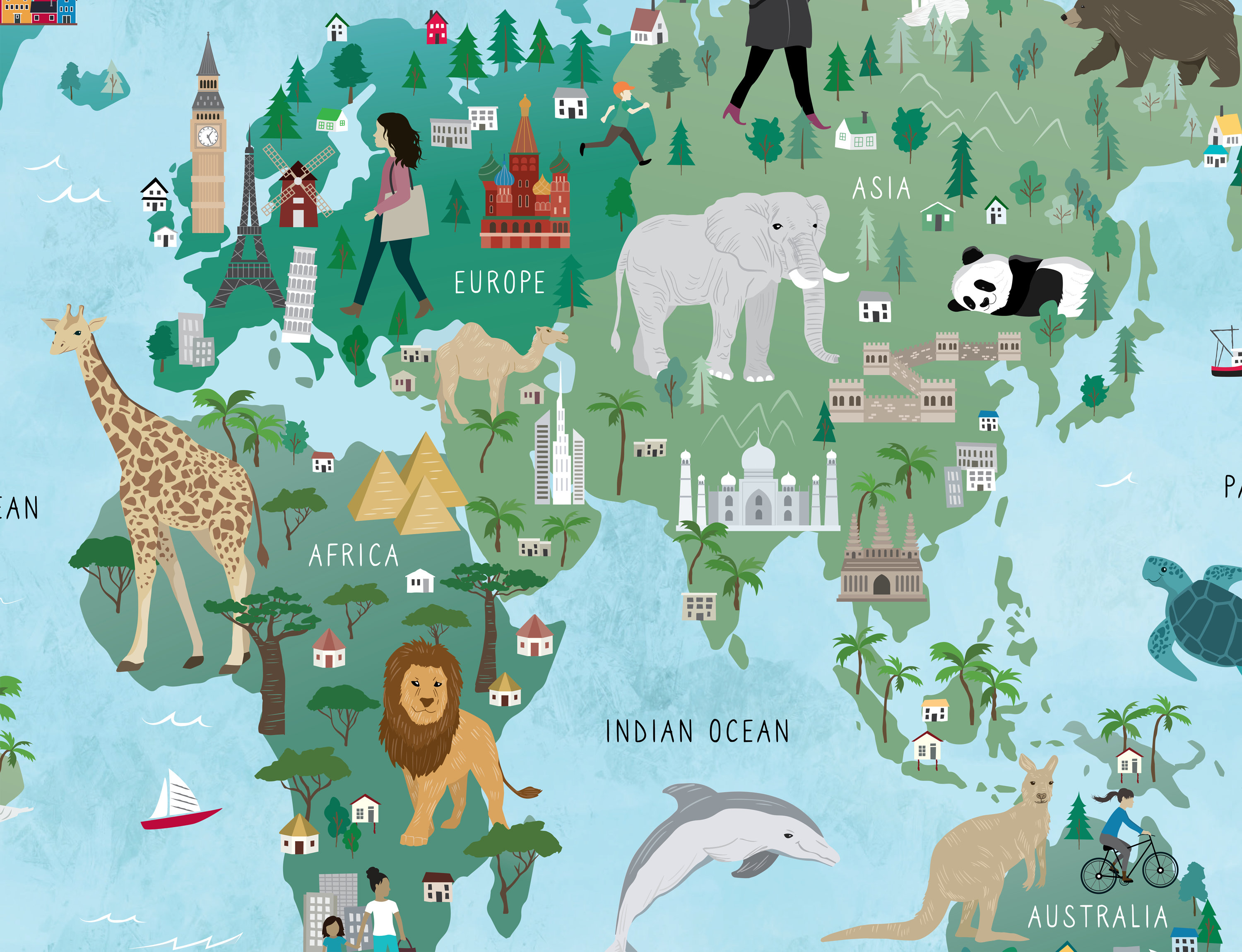 Illustrated Map of the World - Etsy