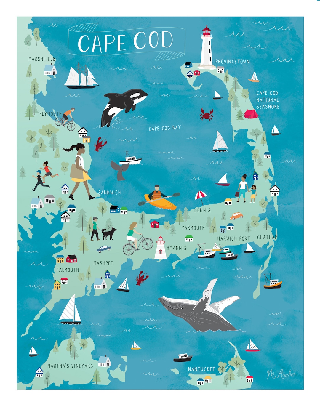Cape Cod Illustrated Map - Etsy cape-cod-illustrated-map-etsy