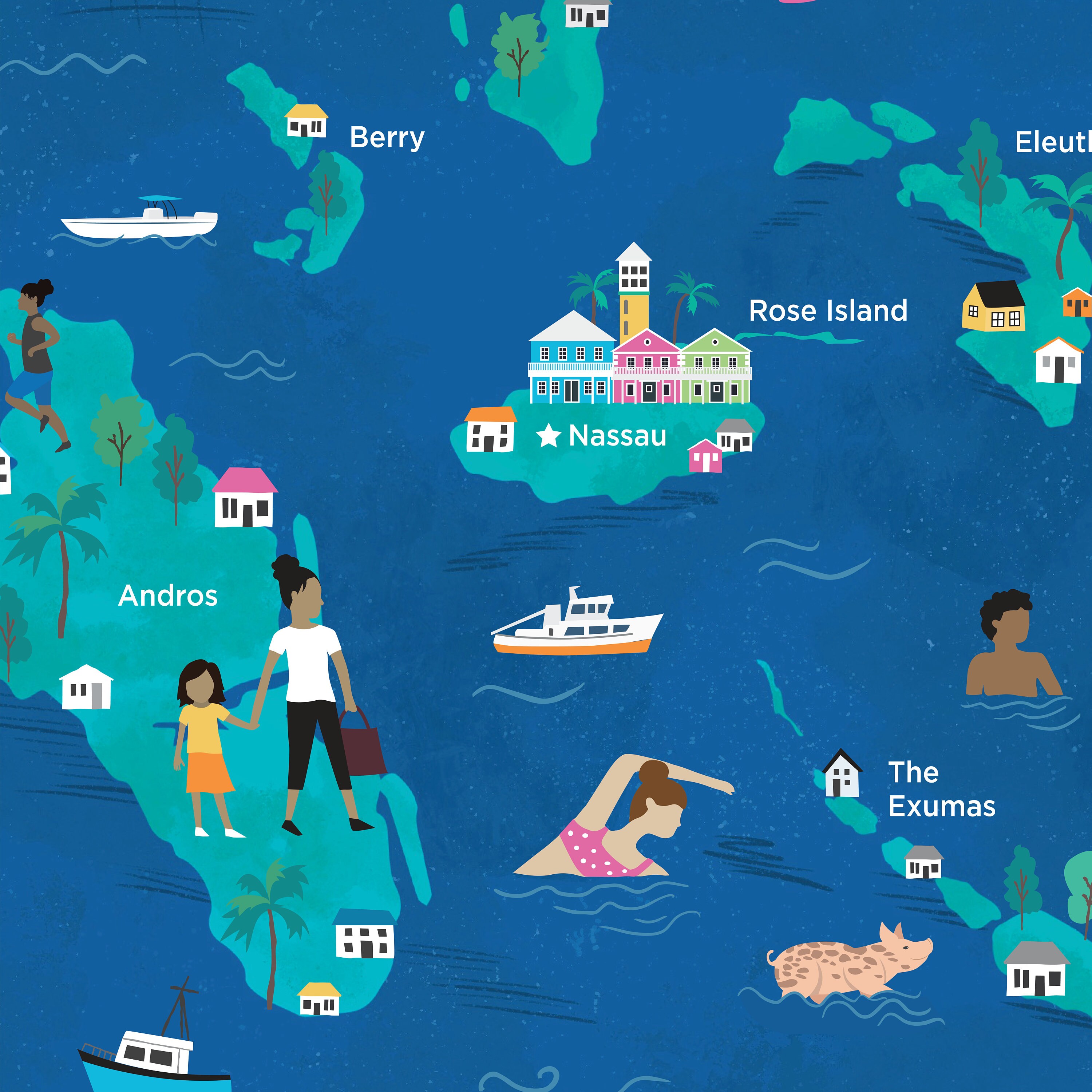 Bahamas Islands Illustrated Map - Etsy