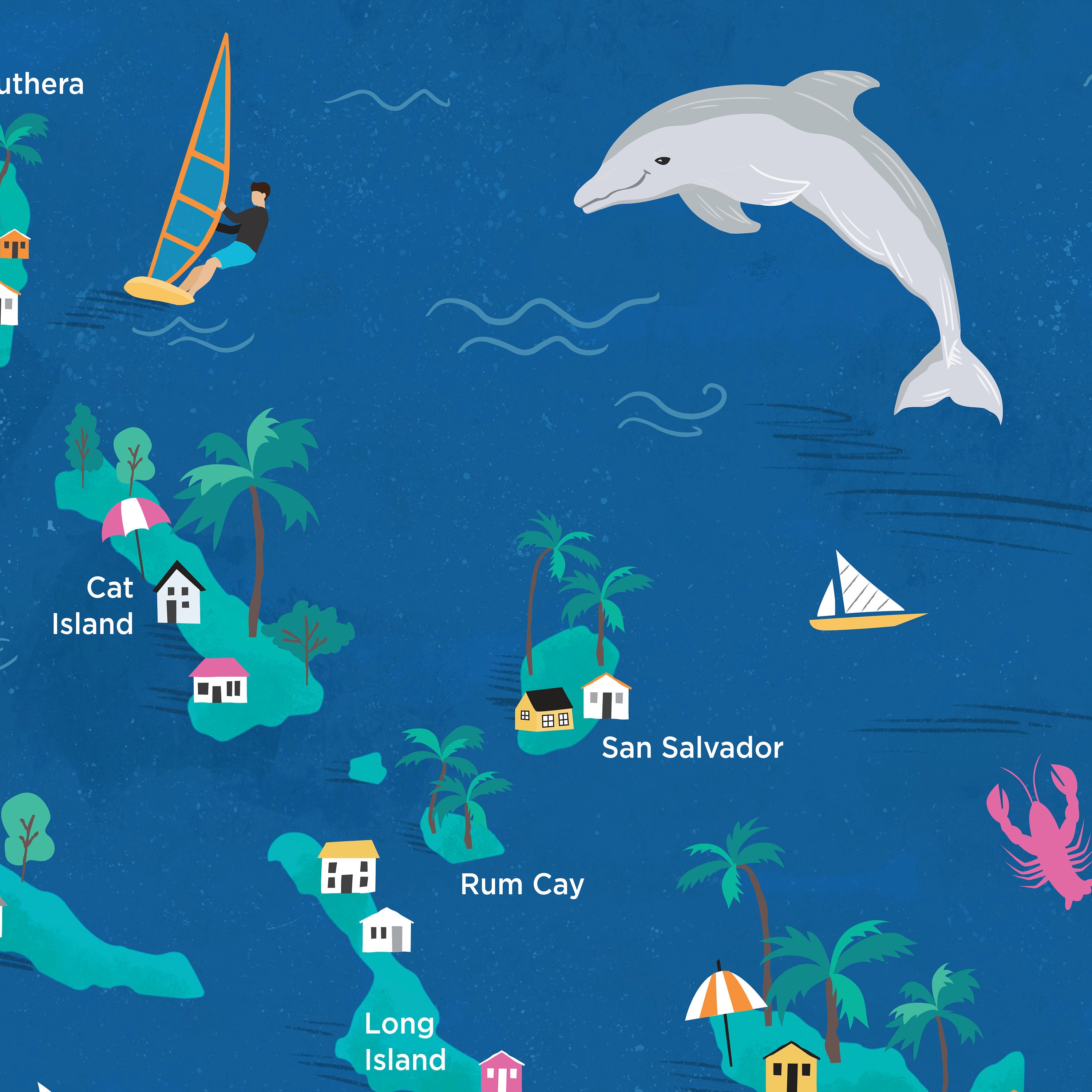 Bahamas Islands Illustrated Map - Etsy