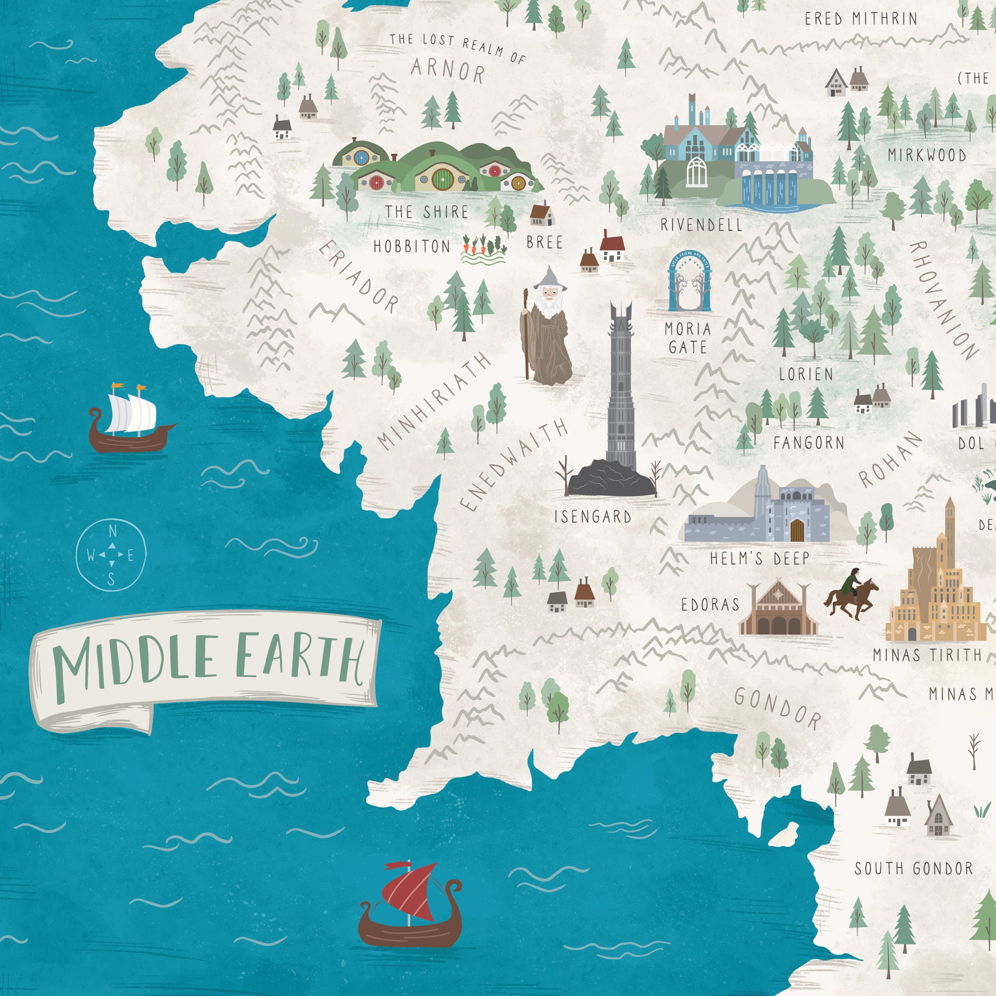 ロード・オブ・ザ・リング 中つ国のイラスト地図 - Etsy 日本