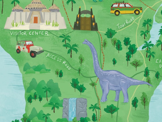 Jurassic Park Illustrated Map - Etsy