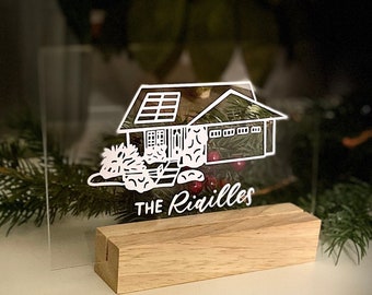 Personalized Gift. One of a kind house drawing. Acrylic and wood sign. Holiday gift. Hand drawn home sign.