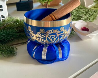 Blue Brass Tibetan singing bowl. Chakra bowl.