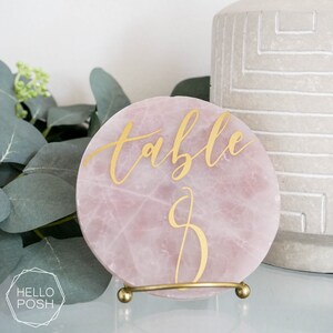 Rose quartz table number. Wedding event decor. Elegant table signs. Blush pink quartz display image 3