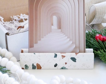 Modern Terrazzo Card Holder, Rectangle Photo Holder, Business Card Display Stand, Place Card Holder, Wedding Event Decor