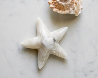 White Agate Starfish Paperweight - Coastal Decor (4 inch)