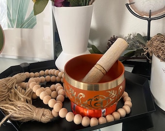 Bol chantant tibétain en laiton orange. Bol pour chakras. Bain sonore