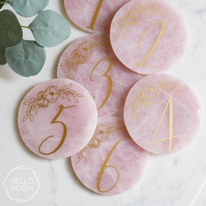 Rose quartz table number. Wedding event decor. Elegant table signs. Blush pink quartz display image 1