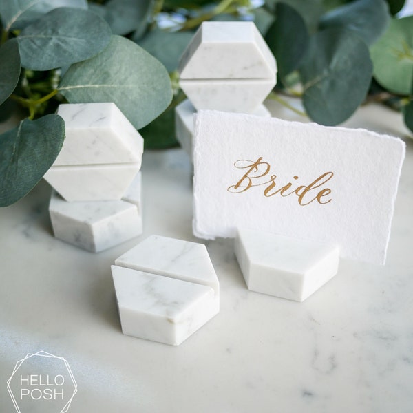 Carrara Marble Hexagon Place Card Holder: Wedding Decor