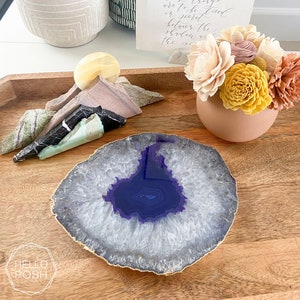 PPG01 PURPLE agate platter. violet gemstone trivet. home decor image 1