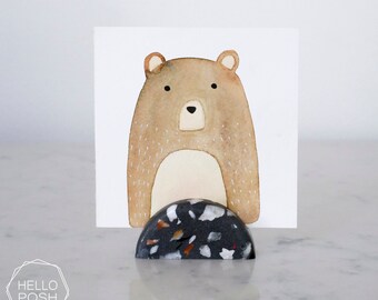 Porte-cartes demi-lune terrazzo noir : présentoir pour photos et marque-places