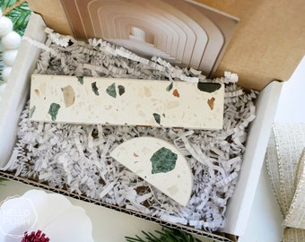 TERRAZZO LOVER gift box. card holder gift set. rectangle photo holder. business card display.