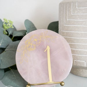 Rose quartz table number. Wedding event decor. Elegant table signs. Blush pink quartz display image 7