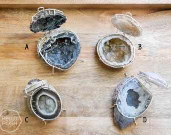 Geode ring box SILVER plated hardware. agate jewelry holder. natural stone wedding engagement ring box.