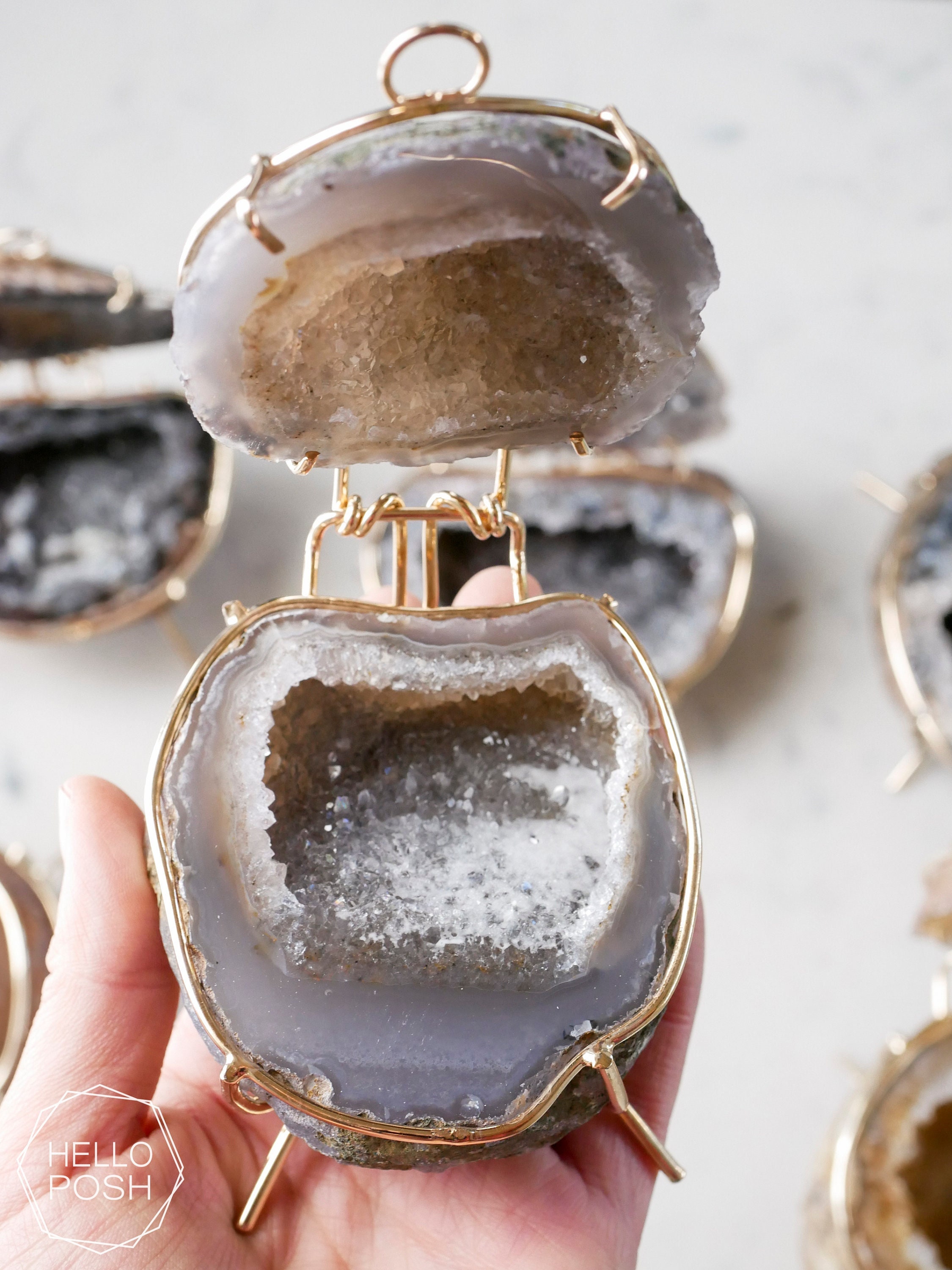 Koyal White Crystal Geode Round Ring Box, For Proposal, Engagement