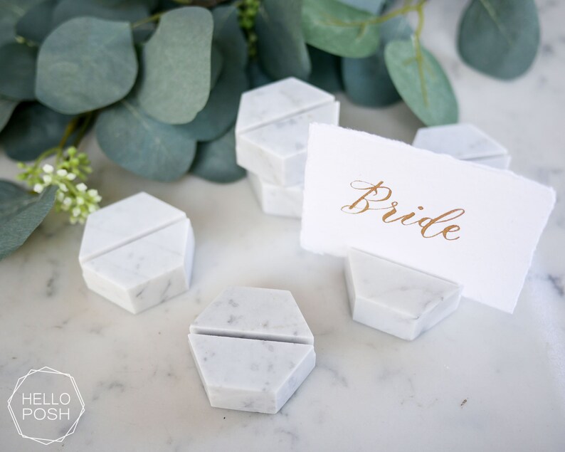 Marble Hexagon Place Card Holders. Carrara Marble Photo Holder Etsy