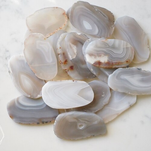 BULK SUPPLIES. Luxe light gray agate slices shops for calligraphy or crafts. loose agate slices. blank stones