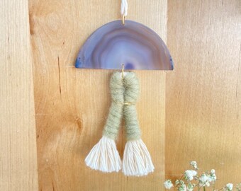 Agate ornament. home decor gift. natural agate wall hanging tassel