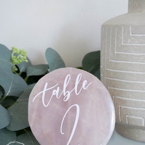 Rose quartz table number. Wedding event decor. Elegant table signs. Blush pink quartz display image 9