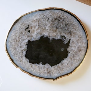 BKG03 Black agate platter with GOLD rim. small gemstone trivet. home decor image 3